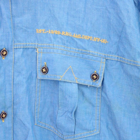 Amicale Shirt Mens Blue Button Down Long Sleeve Slim Fit Cotton Collared 2XL - Picture 5 of 9